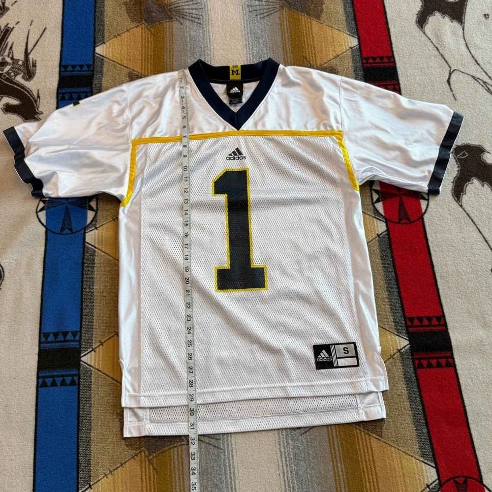 Adidas Michigan Wolverines Jersey White Blue Yellow Number 1 Mens Small Football